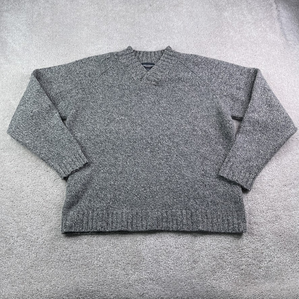 Bowen and Wright‎ Sweater Mens XL Grey Lambs Wool V Neck Pullover Fisherman